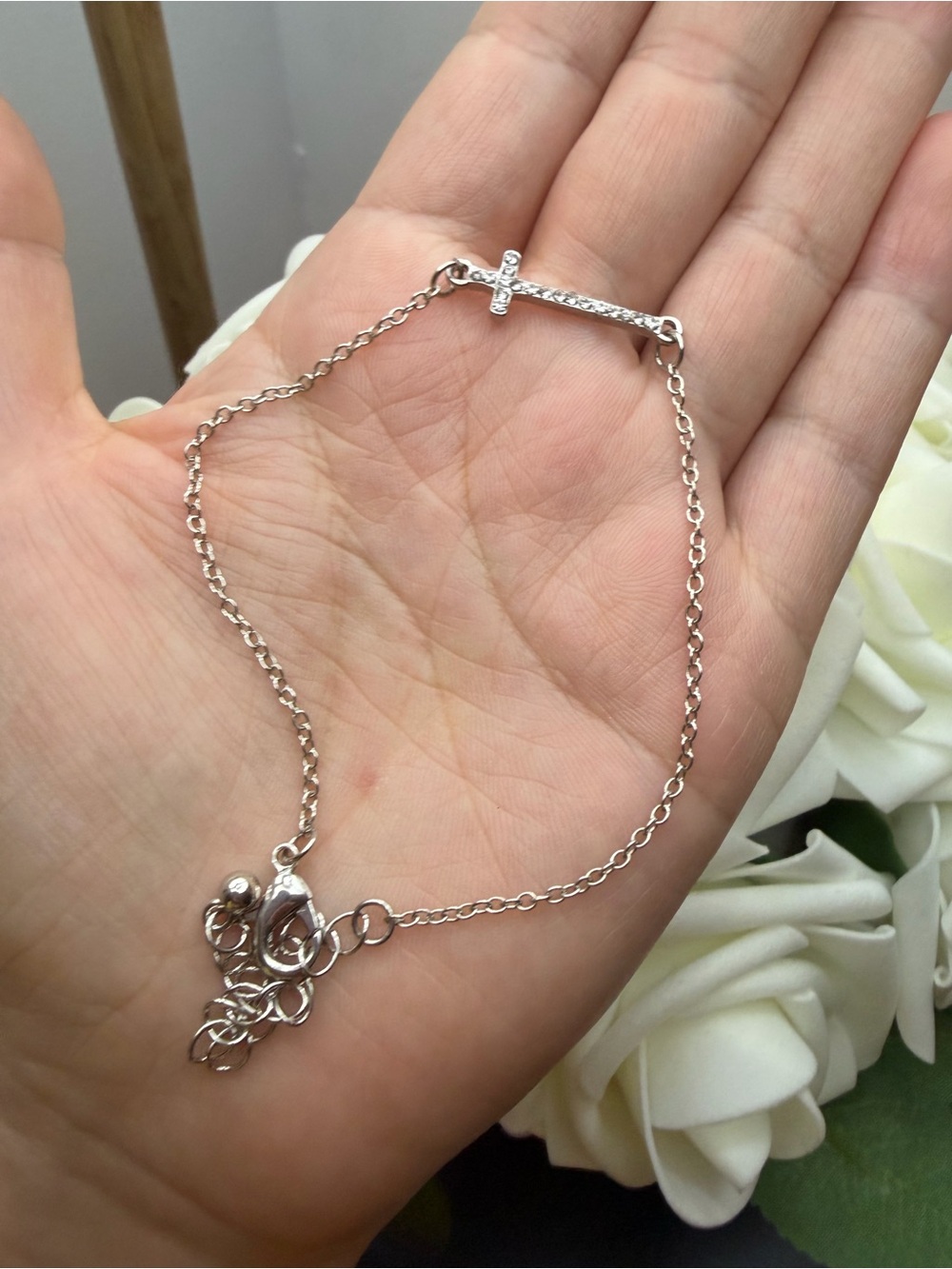 Delicate Silver Cross Chain Bracelet - Women Jewelry